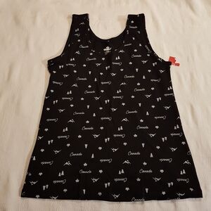 Canada design women's size Medium black with white writing tank top, New